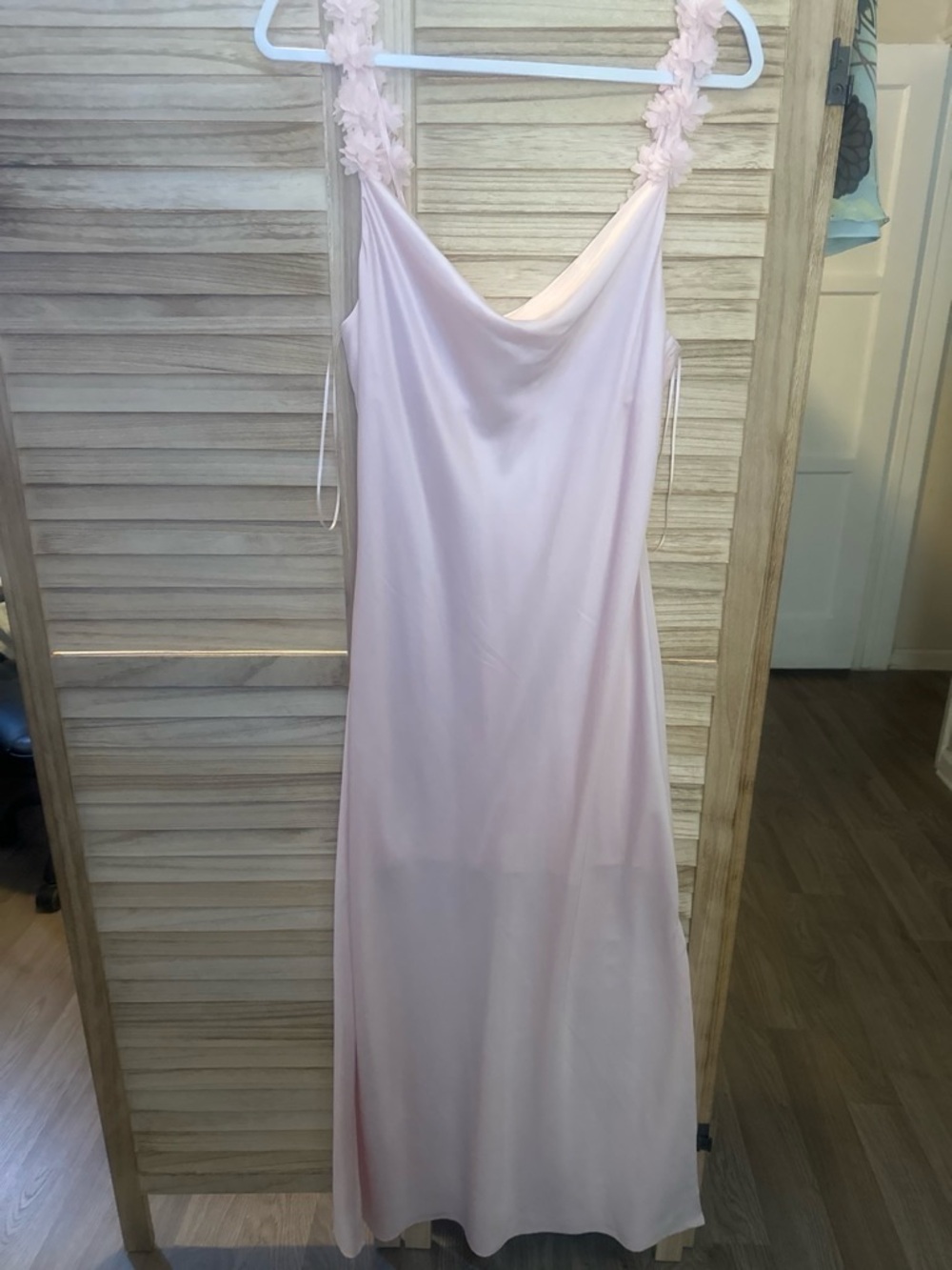 Blush Satin Slip Dress with Heart-Cluster Tag